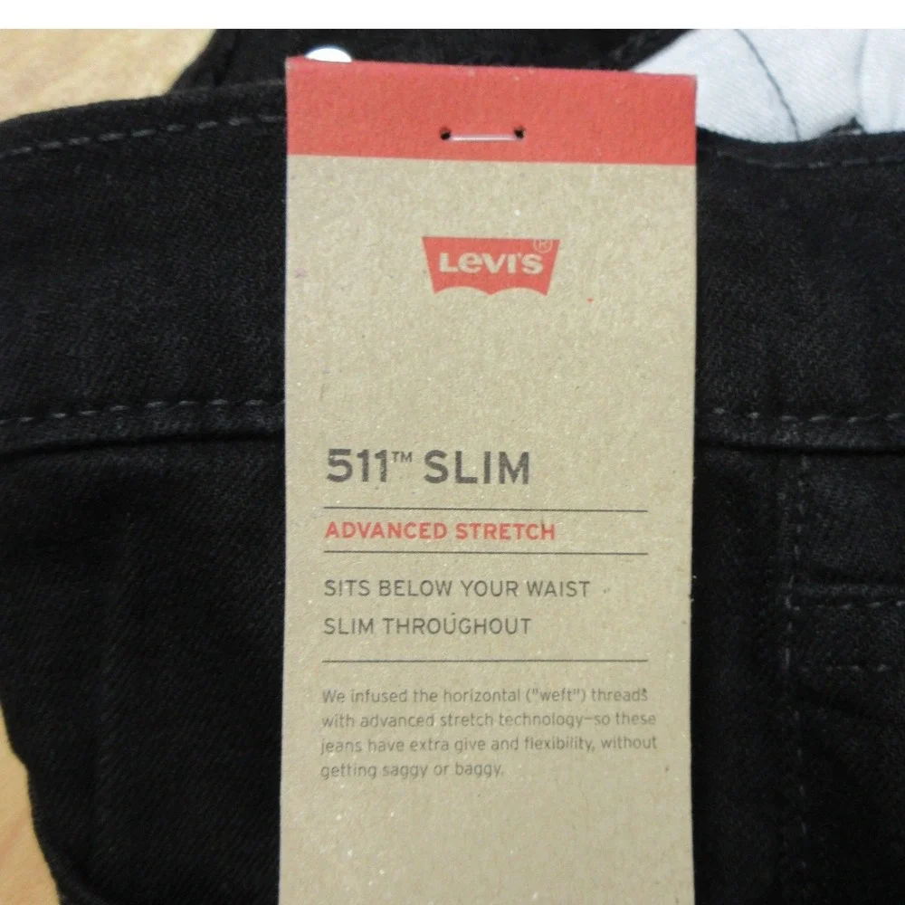 LEVI'S 511 Slim Fit Stretch Jeans Mens Sz 32x30 Classic Black Denim Slim Leg NWT